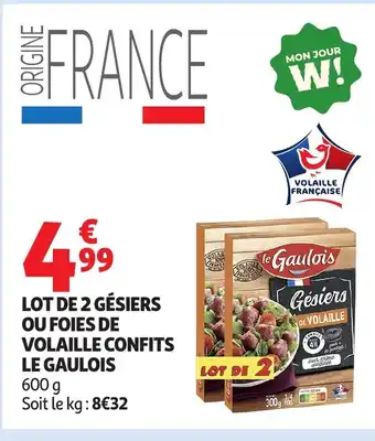 Auchan LE GAULOIS Lot de 2 gésiers ou foies de volaille confits offre