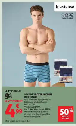 Auchan INEXTENSO Pack de 3 boxers homme offre