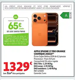 Auchan APPLE IPHONE 17 Pro orange cosmique 256go offre