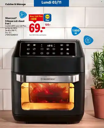 Lidl SILVERCREST Friteuse à air chaud 9 en 1 offre