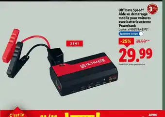 Lidl ULTIMATE SPEED Aide au démarrage mobile pour voitures avec batterie externe Powerbank offre