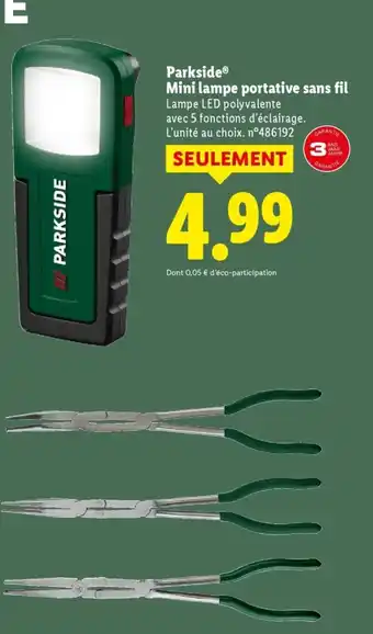 Lidl PARKSIDE Mini lampe portative sans fil offre