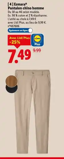 Lidl ESMARA Pantalon chino homme offre