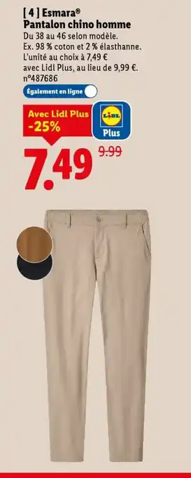 Lidl ESMARA Pantalon chino homme offre