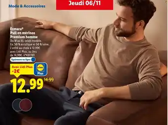 Lidl ESMARA Pull en mérinos Premium homme offre