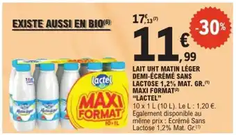 E.Leclerc Lait UHT Matin Léger Demi-Écrémé Sans Lactose 1,2% Mat. Gr. Maxi Format offre