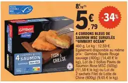 E.Leclerc 4 CORDONS BLEUS DE SAUMON MSC SURGELÉS GIMBERT OCÉAN offre