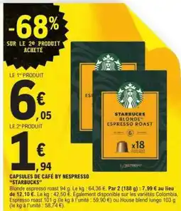 E.Leclerc CAPSULES DE CAFÉ BY NESPRESSO 'STARBUCKS' offre