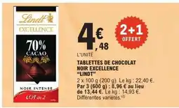 E.Leclerc TABLETTES DE CHOCOLAT NOIR EXCELLENCE “LINDT” offre