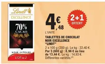 E.Leclerc TABLETTES DE CHOCOLAT NOIR EXCELLENCE “LINDT” offre