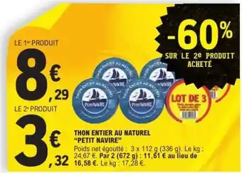 E.Leclerc Thon entier au naturel 'Petit Navire' offre