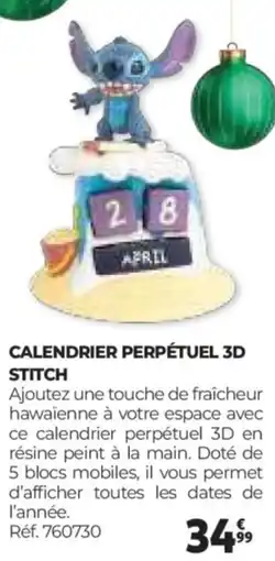 Auchan Calendrier perpétuel 3d stitch offre