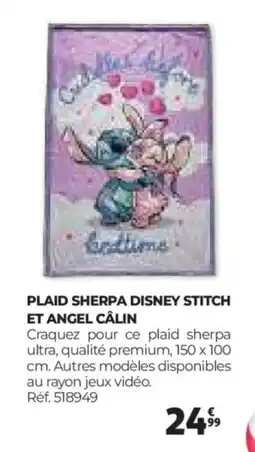 Auchan Plaid sherpa disney stitch et angel câlin offre