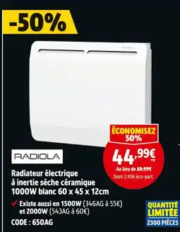 Screwfix RADIOLA Radiateur électrique à inertie sèche céramique 1000W offre