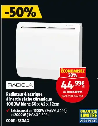 RADIOLA Radiateur électrique à inertie sèche céramique 1000W