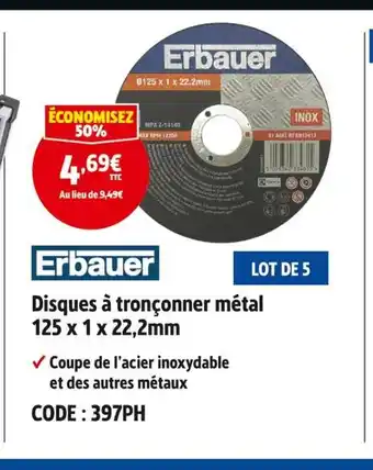 Screwfix Erbauer Disques à tronçonner métal 125 x 1 x 22,2mm offre