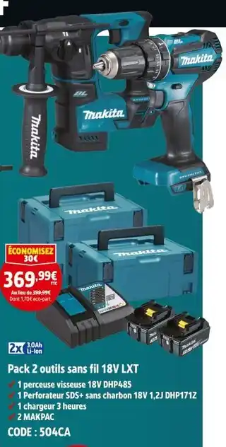Screwfix MAKITA Pack 2 outils sans fil 18V LXT offre