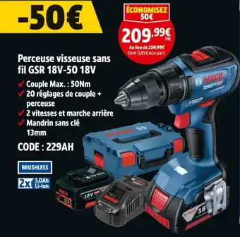 Screwfix BOSCH Perceuse visseuse sans fil gsr 18v-50 18v offre