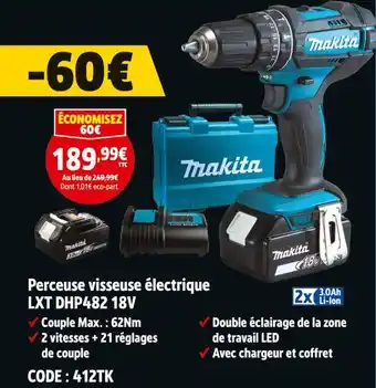 Screwfix MAKITA Perceuse visseuse électrique LXT DHP482 18V offre