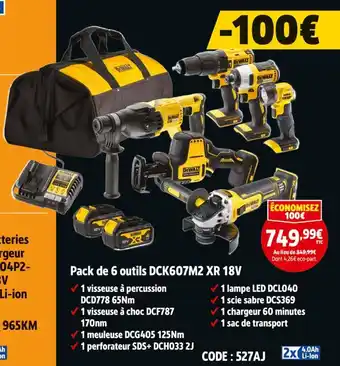 Screwfix DeWalt Pack de 6 outils DCK607M2 XR 18V offre