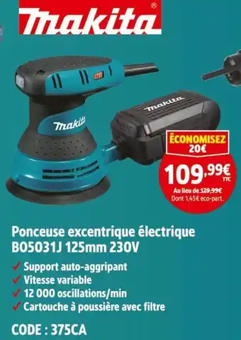 Screwfix MAKITA Ponceuse excentrique électrique b05031j 125mm 230v offre