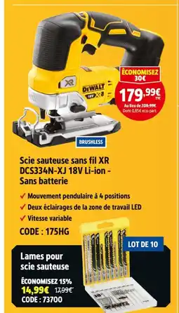 Screwfix DEWALT Scie sauteuse sans fil XR DCS334N-XJ 18V Li-ion offre
