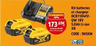 Screwfix DEWALT Kit batteries et chargeur DCB1104P2-QW 18V 5,0Ah Li-ion XR offre