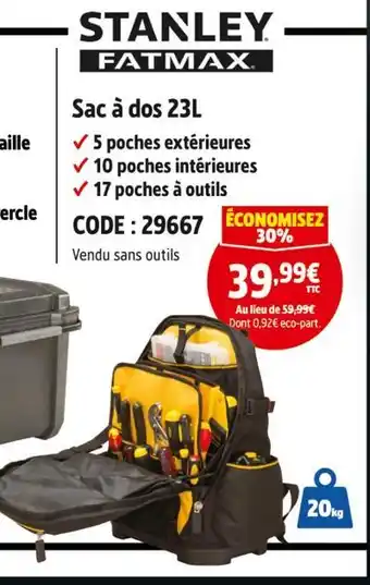 Screwfix Stanley Fatmax Sac à dos 23L offre
