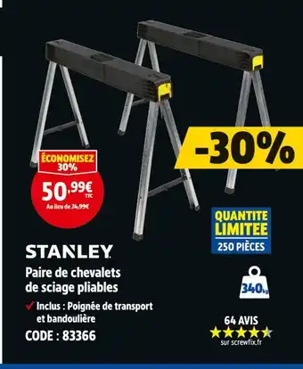 Screwfix STANLEY Paire de chevalets de sciage pliables offre