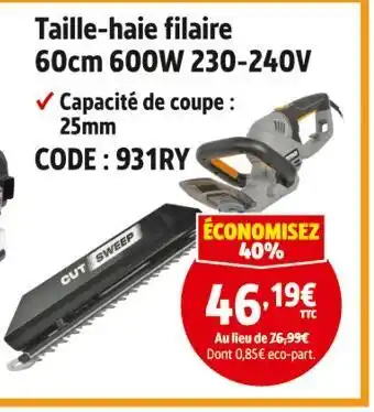 Screwfix Taille-haie filaire 60cm 600W 230-240V offre