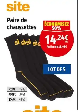 Screwfix SITE Paire de chaussettes offre