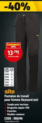 Screwfix SITE Pantalon de travail pour femme heyward noir offre