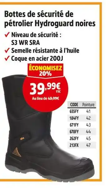 Screwfix Bottes de sécurité de pétrolier Hydroguard noires offre
