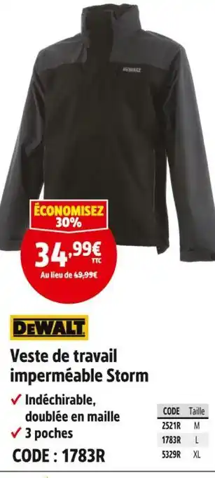 Screwfix DEWALT Veste de travail imperméable Storm offre