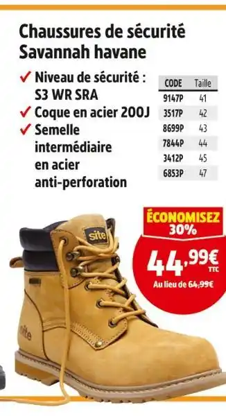 Screwfix Chaussures de sécurité Savannah havane offre