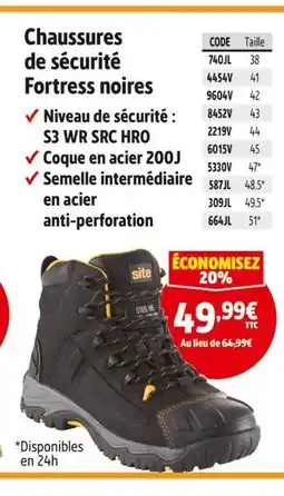 Screwfix Chaussures de sécurité Fortress noires offre