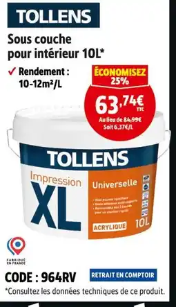 Screwfix TOLLENS Sous couche pour intérieur 10L offre