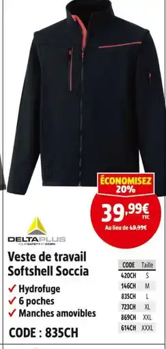 Screwfix Delta Plus Veste de travail Softshell Soccia offre
