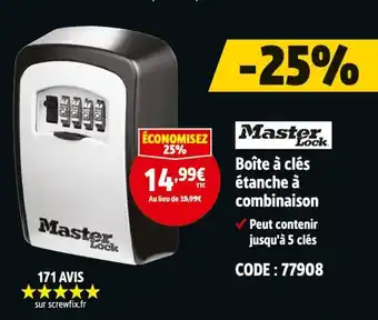 Screwfix MASTER LOCK Boîte à clés étanche à combinaison offre