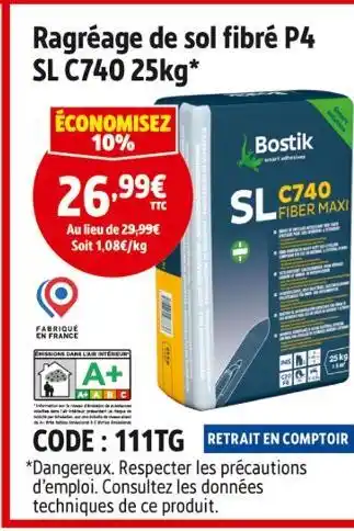 Screwfix BIOSTIK Ragréage de sol fibré p4 sl c740 25kg offre