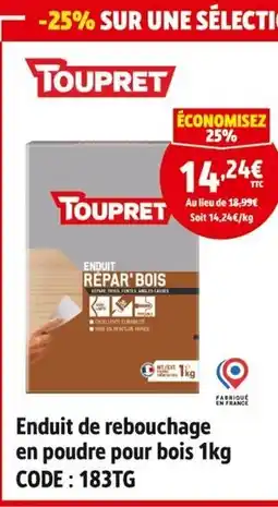 Screwfix Toupret Enduit de rebouchage en poudre pour bois 1 kg offre