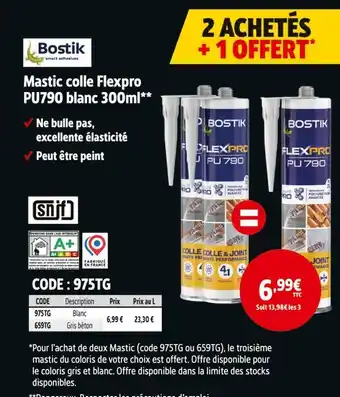 Screwfix Bostik Mastic colle Flexpro PU790 blanc 300 ml offre