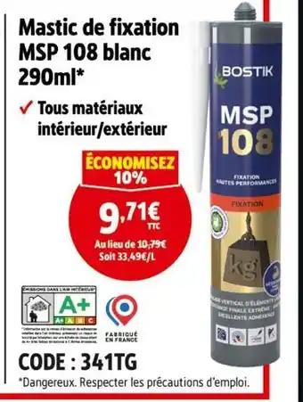 Screwfix Bostik Mastic de fixation MSP 108 blanc 290 ml offre