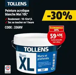 Screwfix TOLLENS Peinture acrylique blanche Mat XL 10L offre