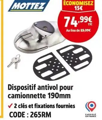 Screwfix Mottez Dispositif antivol pour camionnette 190 mm offre