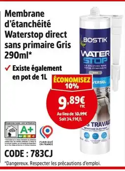 Screwfix BOSTIK Membrane d'étanchéité Waterstop direct sans primaire Gris 290 ml offre