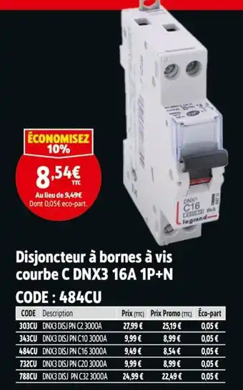 Screwfix Disjoncteur à bornes à vis courbe C DNX3 16A 1P + N offre