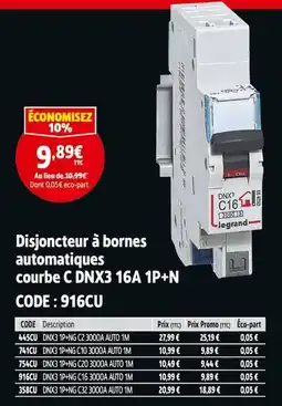 Screwfix LE GRAND Disjoncteur à bornes automatiques courbe C DNX3 16A 1P+N offre
