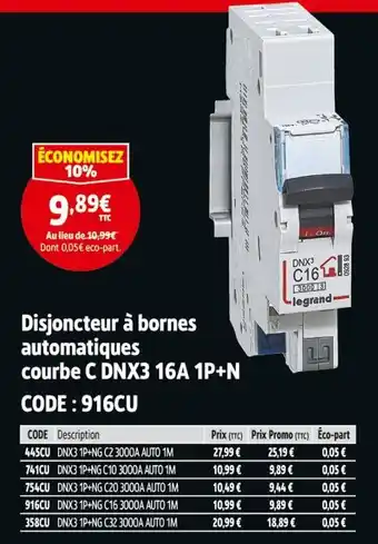 Screwfix LE GRAND Disjoncteur à bornes automatiques courbe C DNX3 16A 1P+N offre