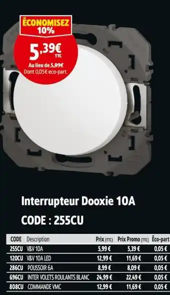 Screwfix Interrupteur Dooxie 10A offre